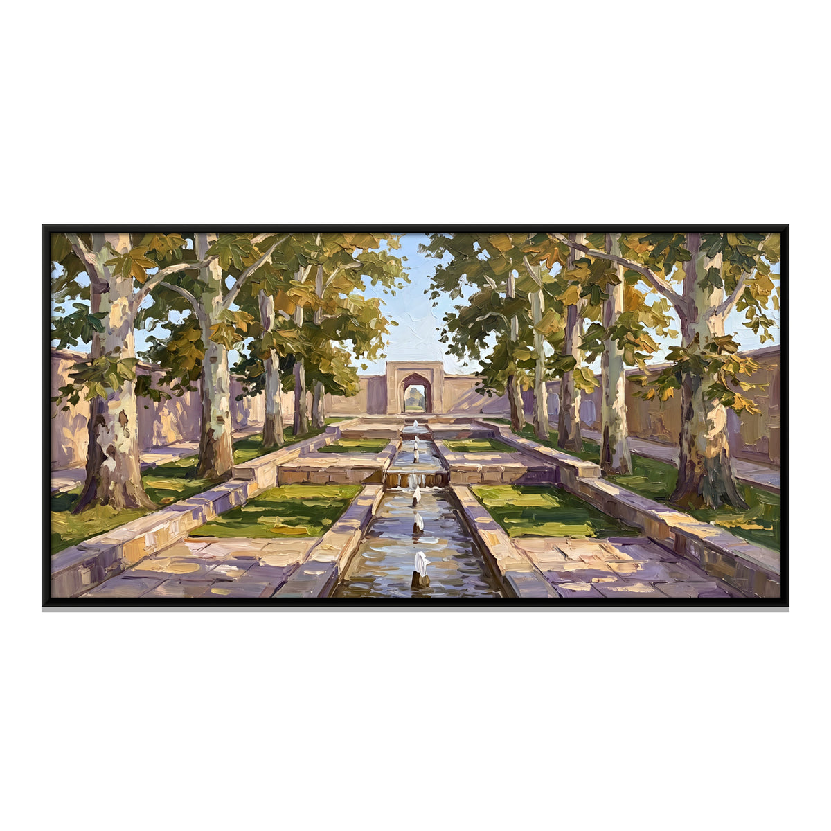 Mughal Garden Water Channel - framed canvas print, front view