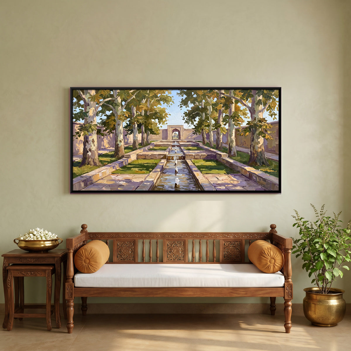 Mughal Garden Water Channel - canvas art shown in a styled room