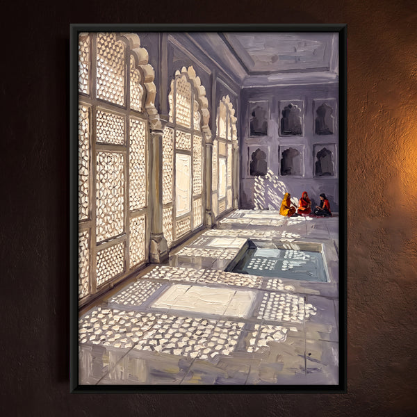 Sunlight Filtering Through Carved Stone Jali Screens