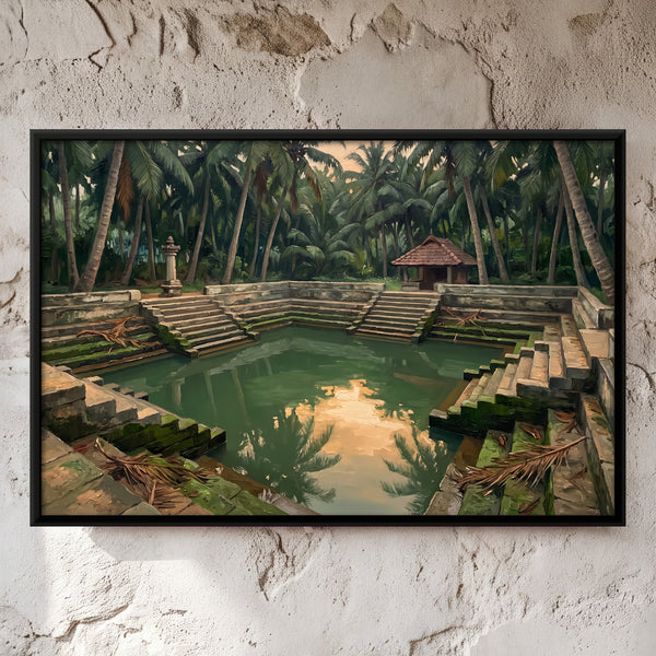 Stepped Temple Pond Surrounded by Palm Trees