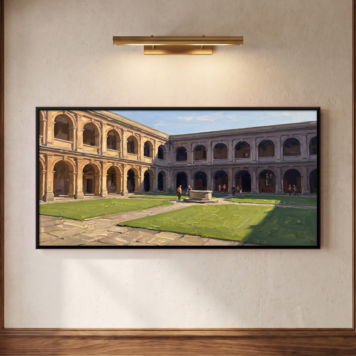 Arcaded Courtyard with a Well - framed canvas art hung on a wall