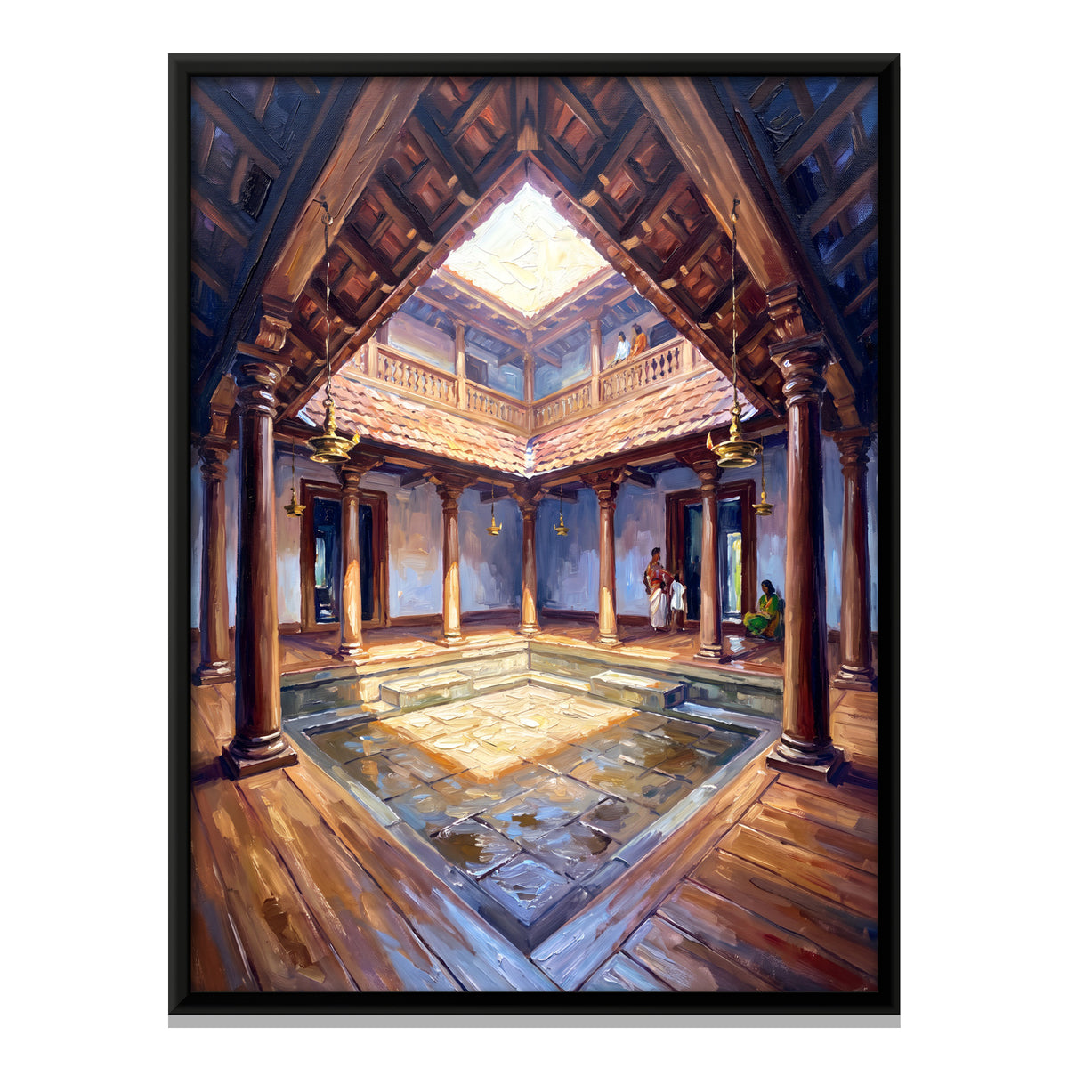 Kerala Courtyard House - framed canvas print, front view