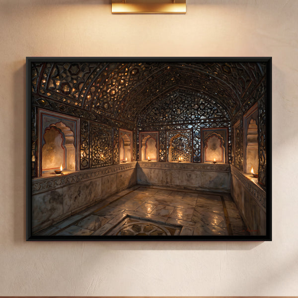 Mirror-mosaic Palace Interior Lit by Lamps