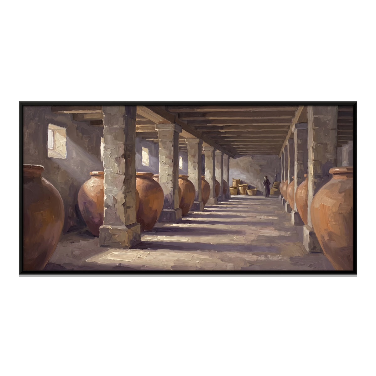 Clay Jars in a Pillared Hall - framed canvas print, front view