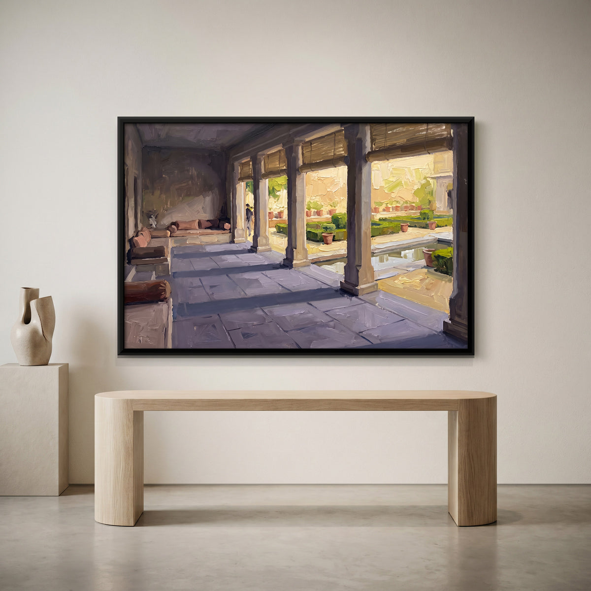 Shaded Verandah and Garden - canvas art shown in a second room setting