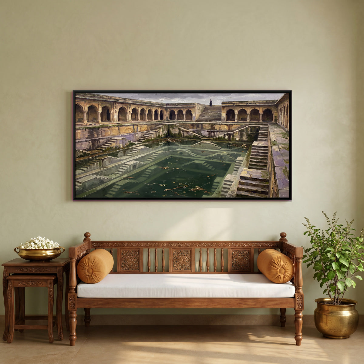 Arcaded Stepwell - canvas art shown in a styled room