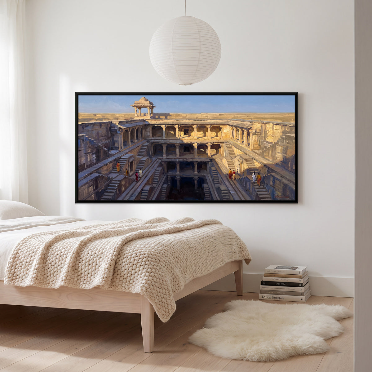 Stepwell with Pillared Galleries - canvas art shown in a second room setting