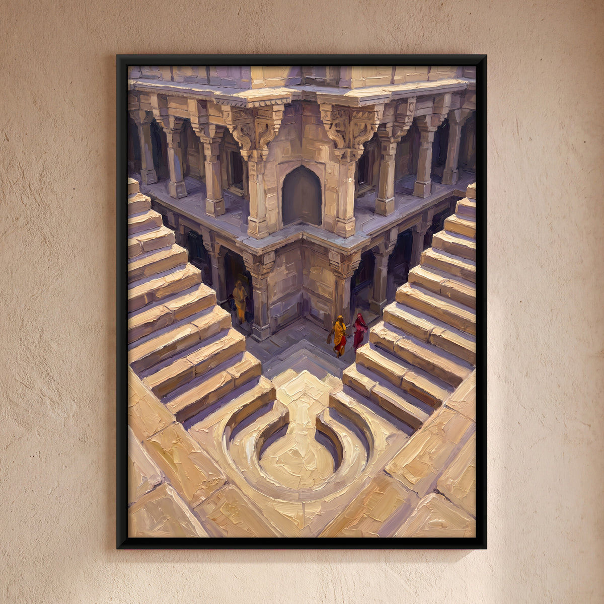 Carved Stepwell Steps - framed canvas art hung on a wall
