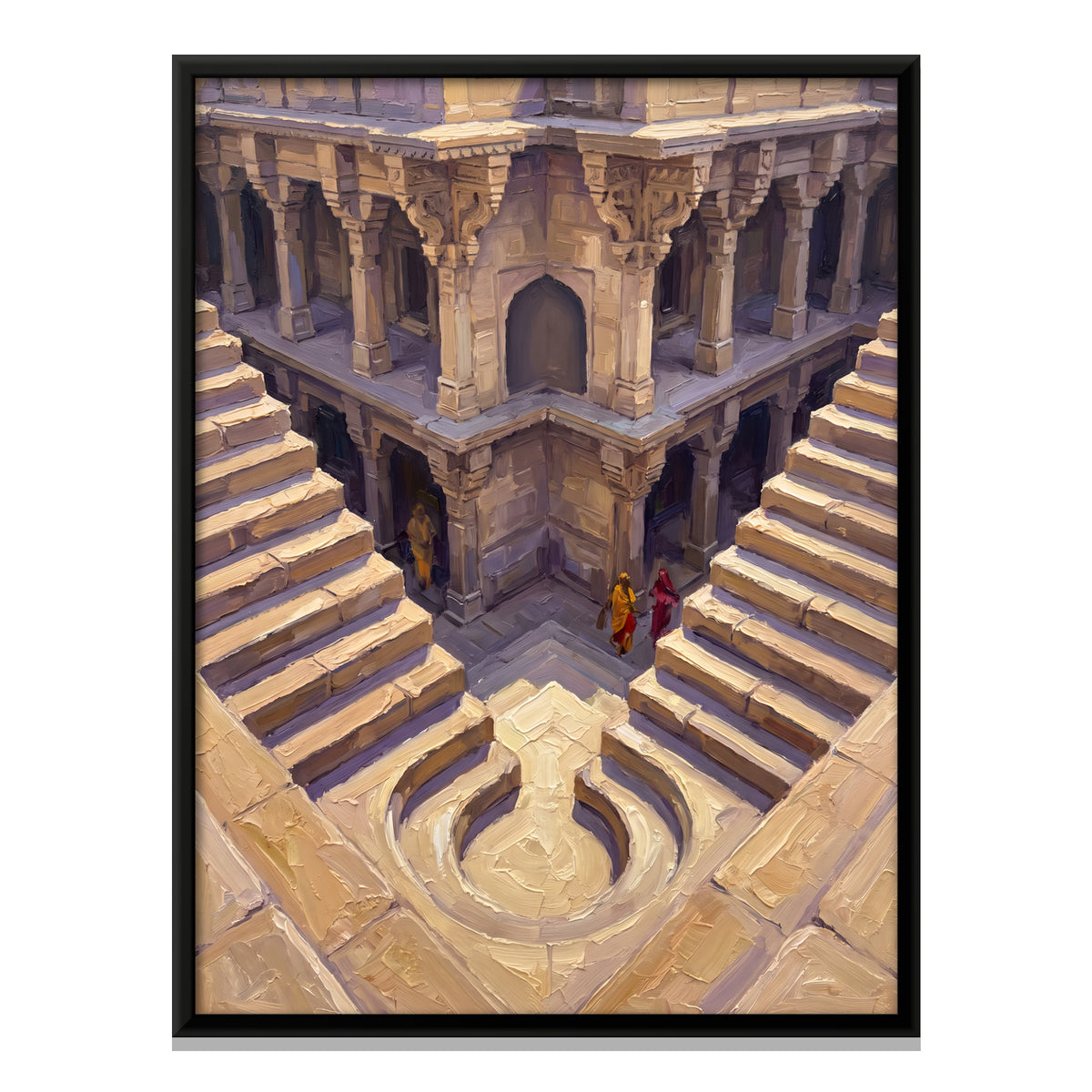Carved Stepwell Steps - framed canvas print, front view