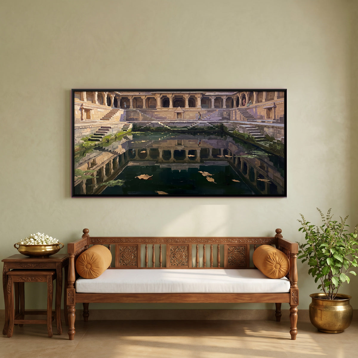 Arcaded Stepwell - canvas art shown in a styled room