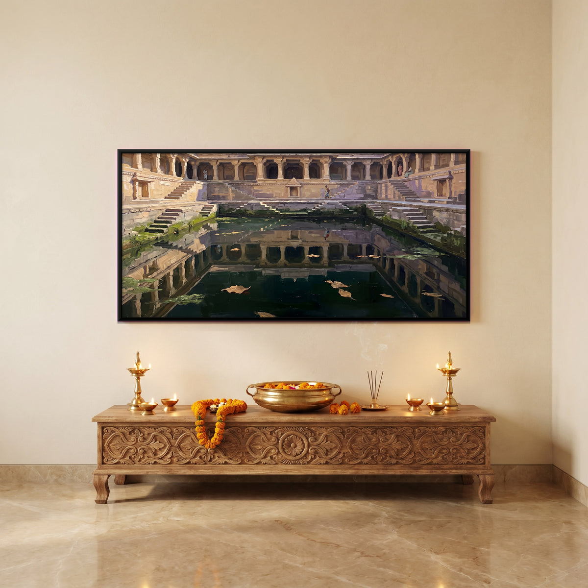 Arcaded Stepwell - canvas art shown in a second room setting