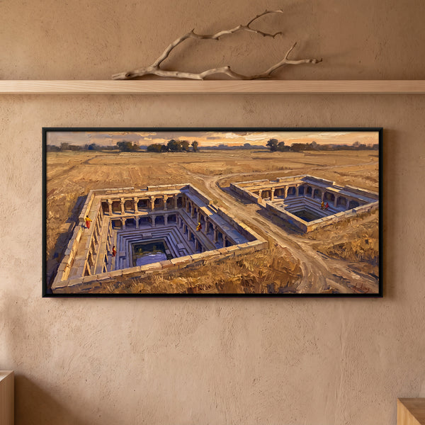 Two Rectangular Stepwells in a Dry Field