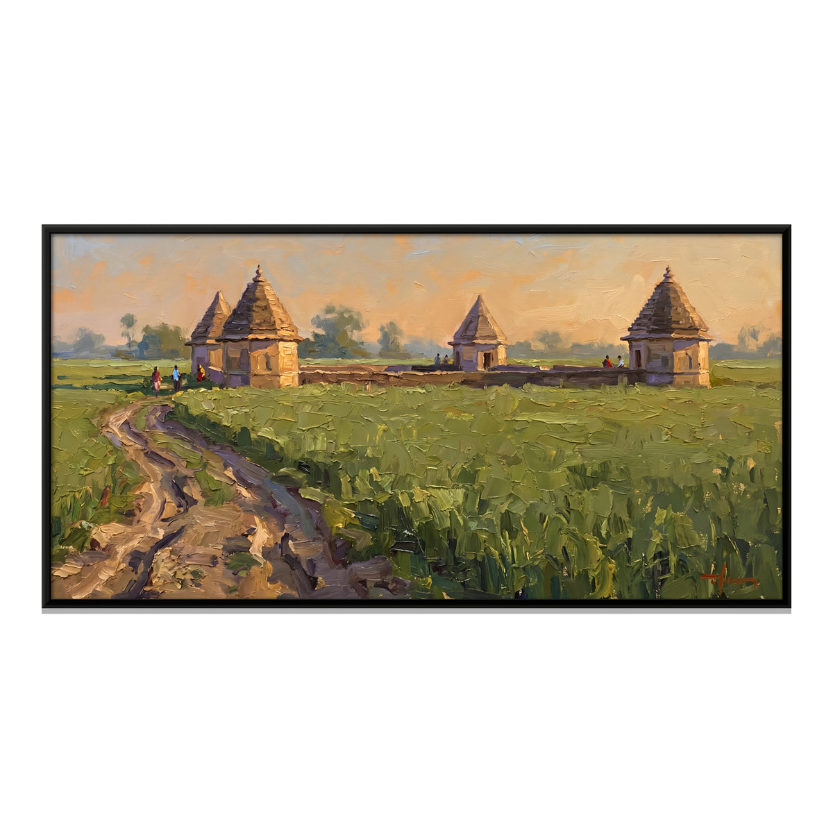 Stone Shrines in a Green Field - framed canvas print, front view