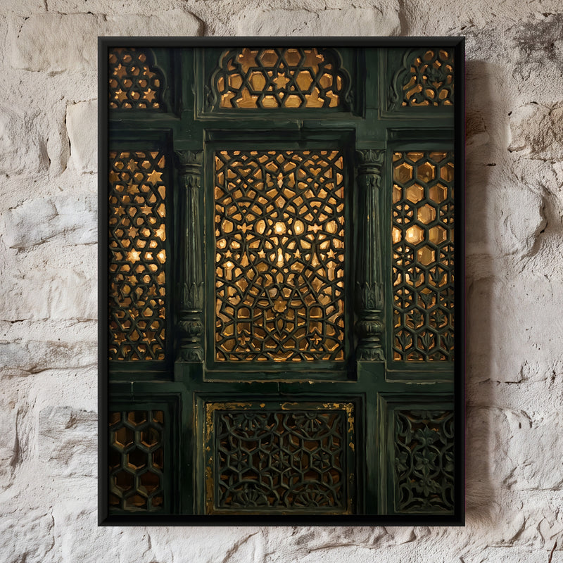 Backlit Jali Screen - framed canvas art hung on a wall
