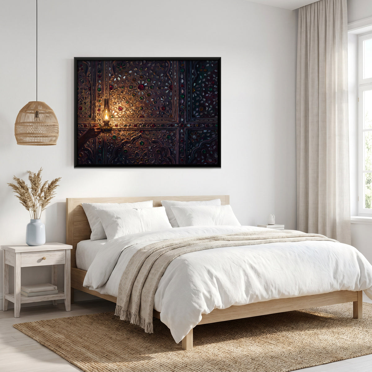 Lamplight on a Mirrored Wall - canvas art shown in a second room setting