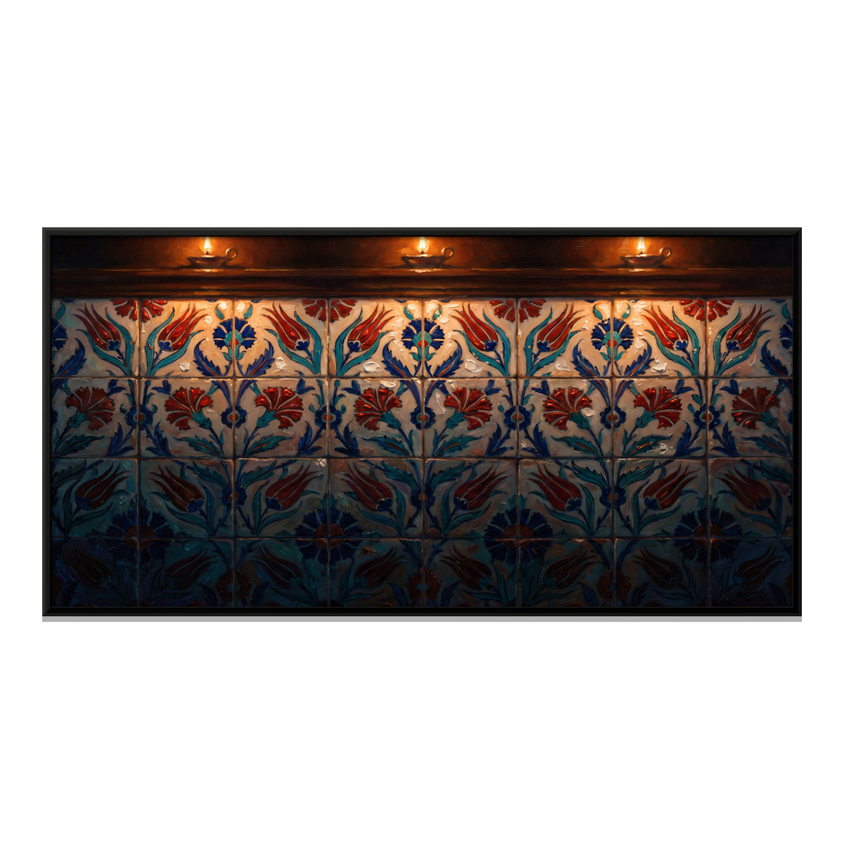Tulip and Carnation Tile Wall - framed canvas print, front view