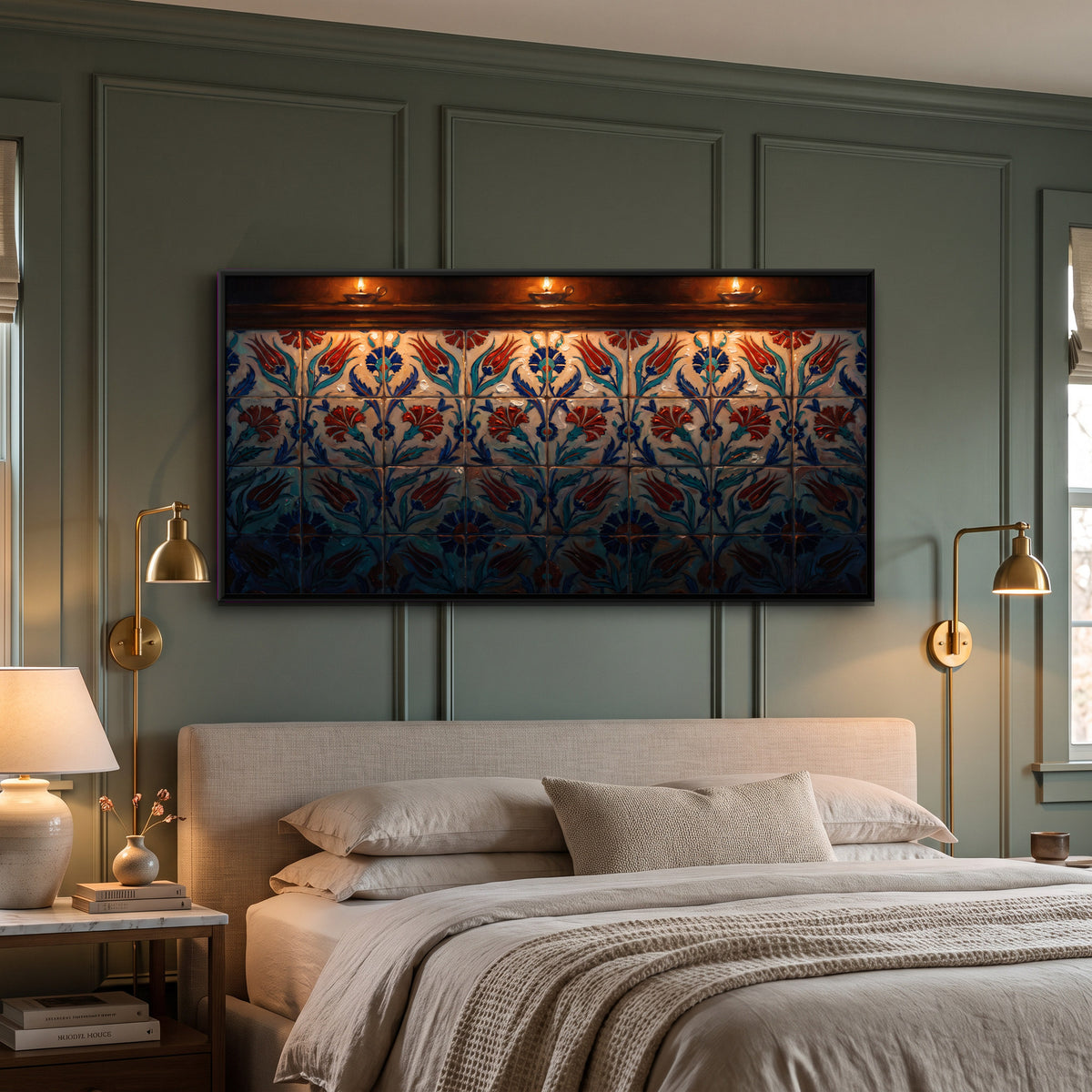 Tulip and Carnation Tile Wall - canvas art shown in a second room setting