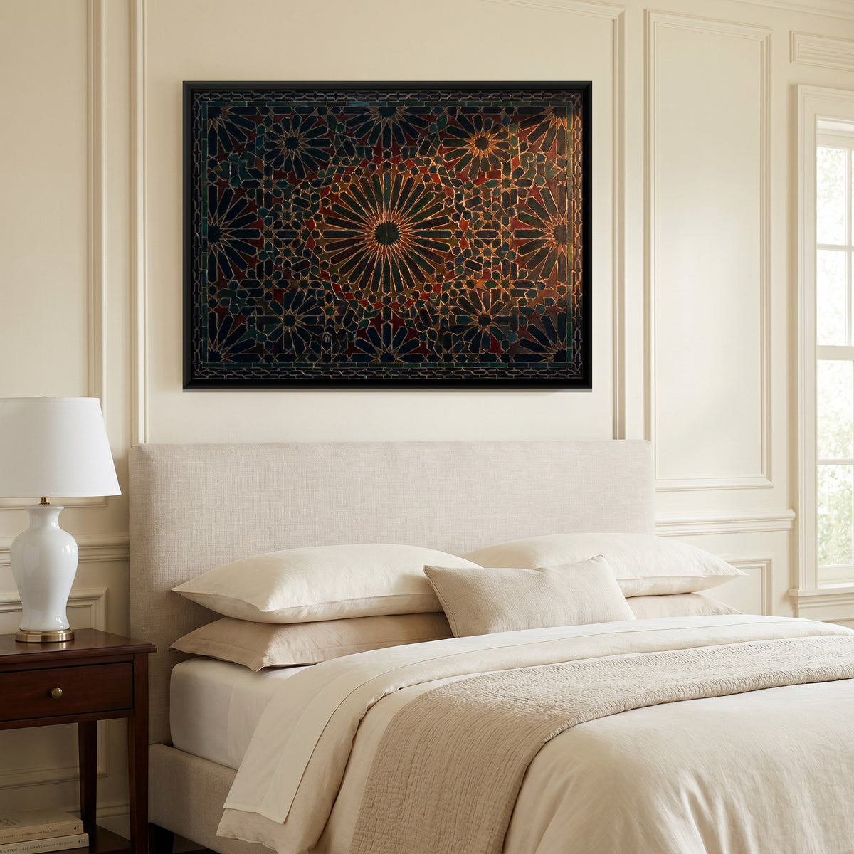 Geometric Starburst Panel - canvas art shown in a second room setting