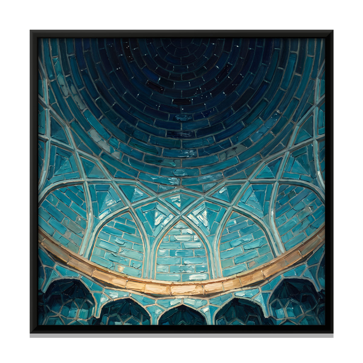 Inside a Turquoise Tiled Dome - framed canvas print, front view