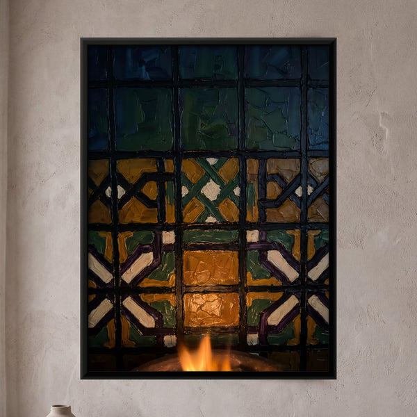 Glazed Tilework Illuminated by Firelight