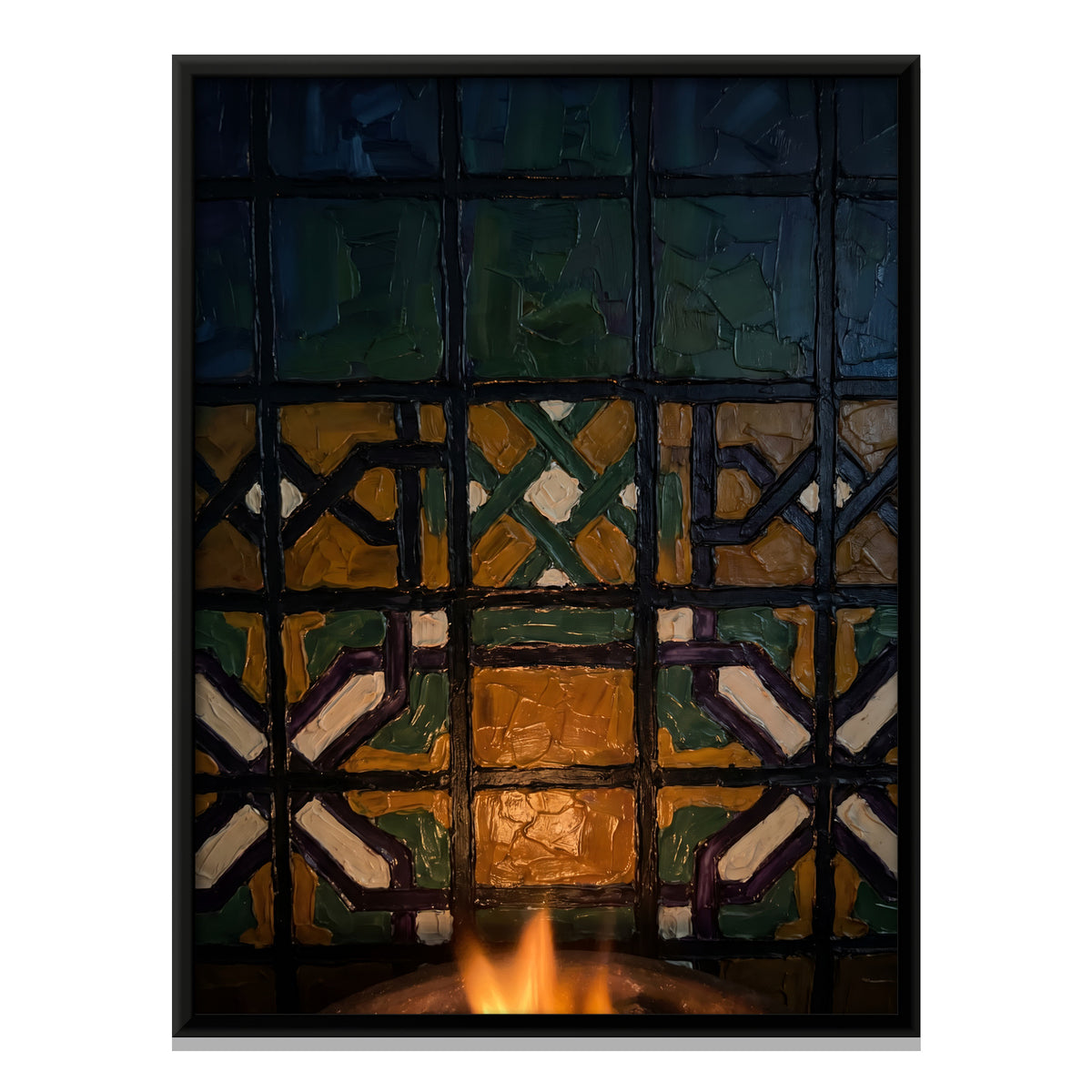 Glazed Tilework by Lamplight - framed canvas print, front view