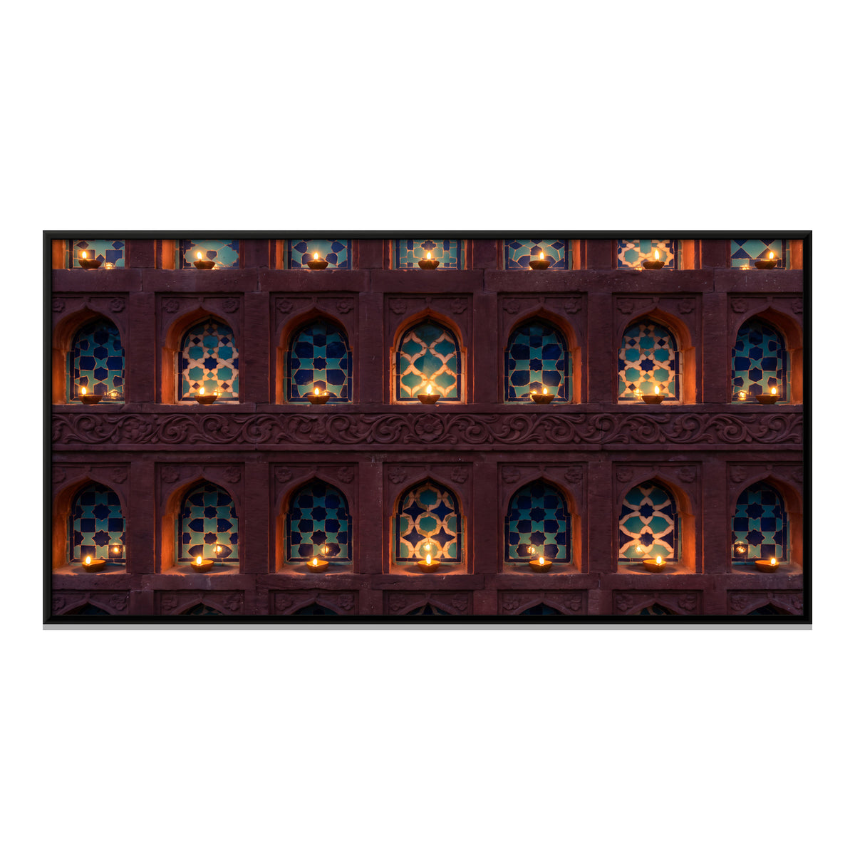 Diyas in Blue-Tiled Niches - framed canvas print, front view