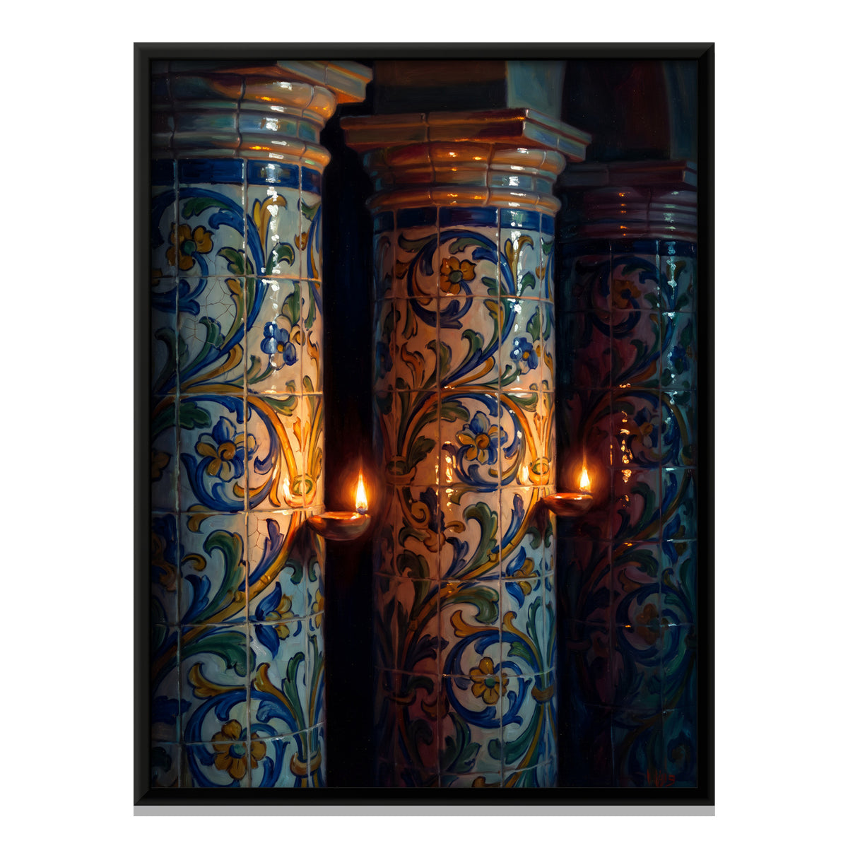 Tiled Columns with Oil Lamps - framed canvas print, front view