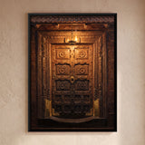 Carved Wooden Doorway with Lamp