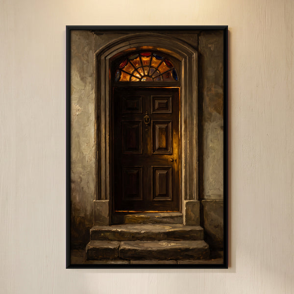 Wooden Door with Stained Glass Fanlight