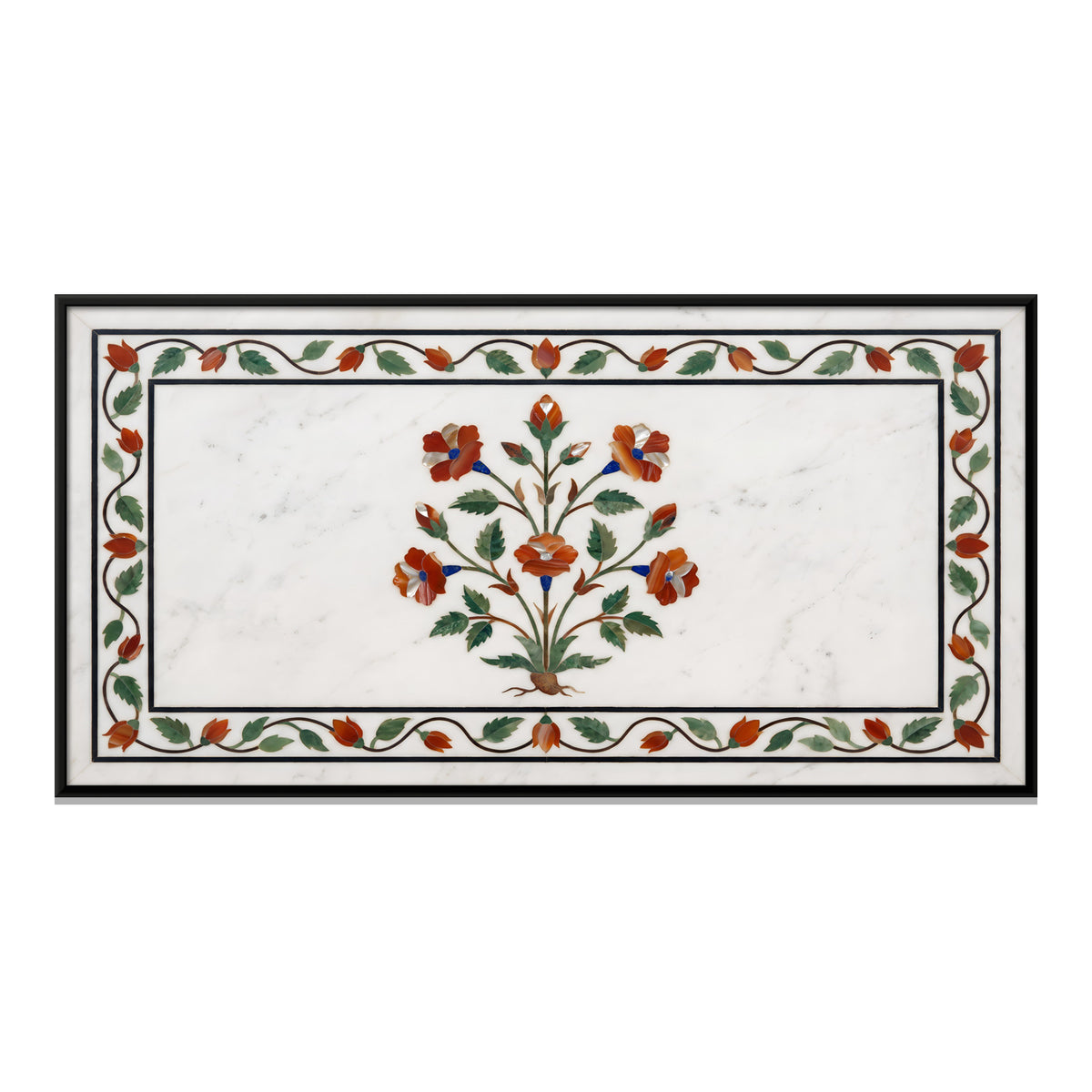 Flowering Plant in Marble Inlay - framed canvas print, front view