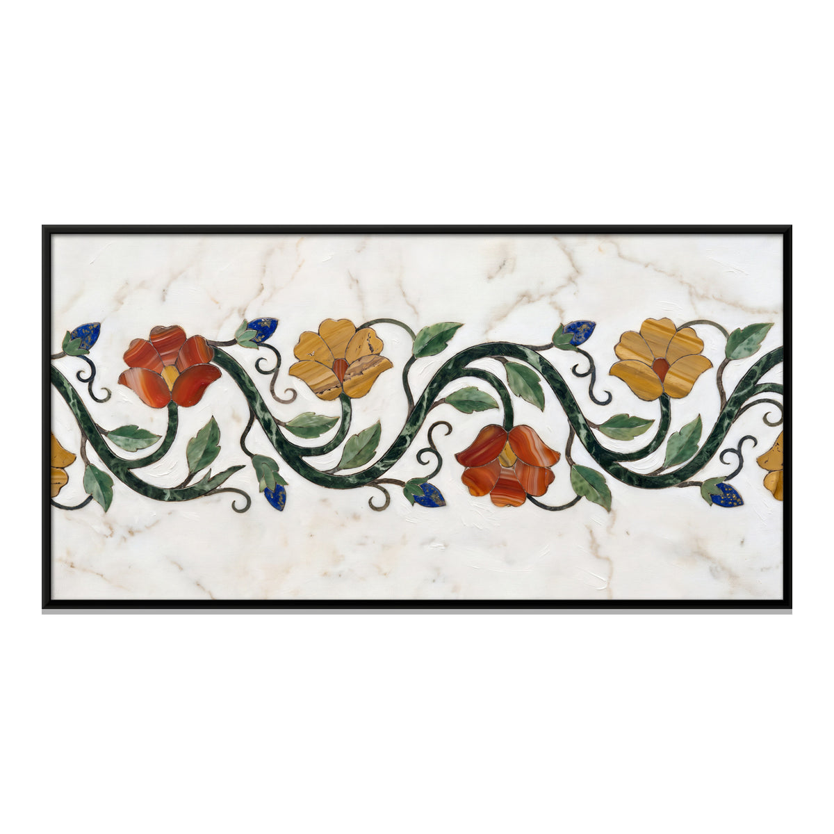 Flowering Vine in Marble Inlay - framed canvas print, front view
