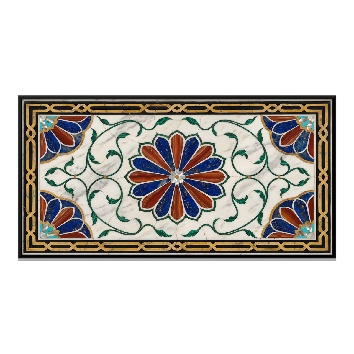Rosette and Vines in Marble Inlay - framed canvas print, front view