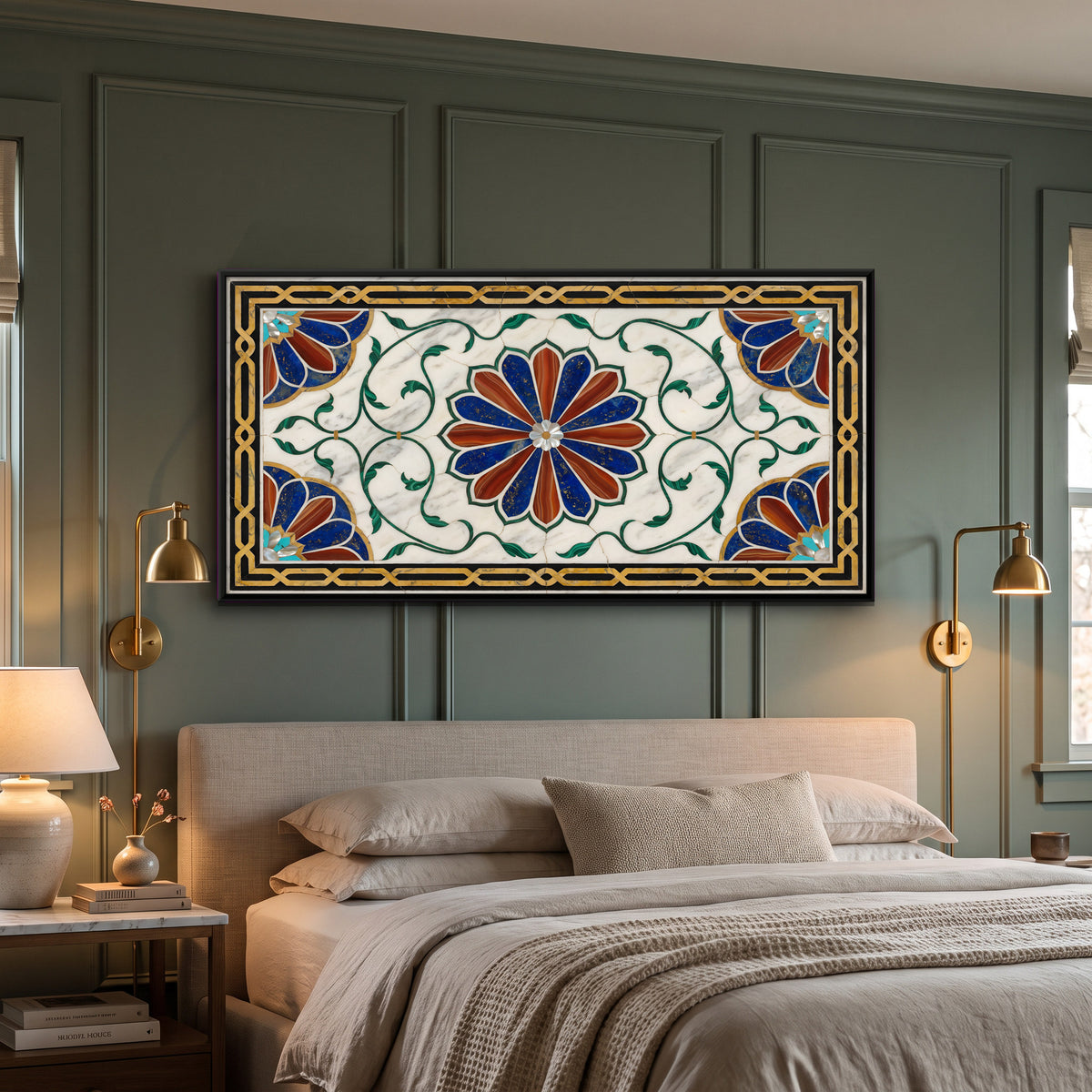 Rosette and Vines in Marble Inlay - canvas art shown in a second room setting