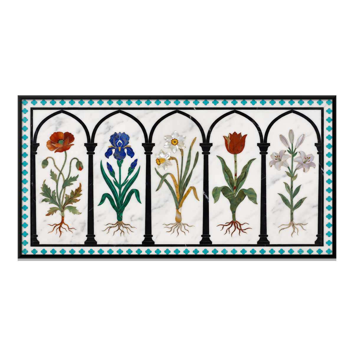 Flowering Plants in Arched Niches - framed canvas print, front view