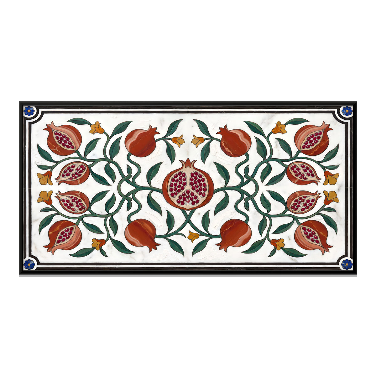 Marble Inlay Pomegranate Vine - framed canvas print, front view