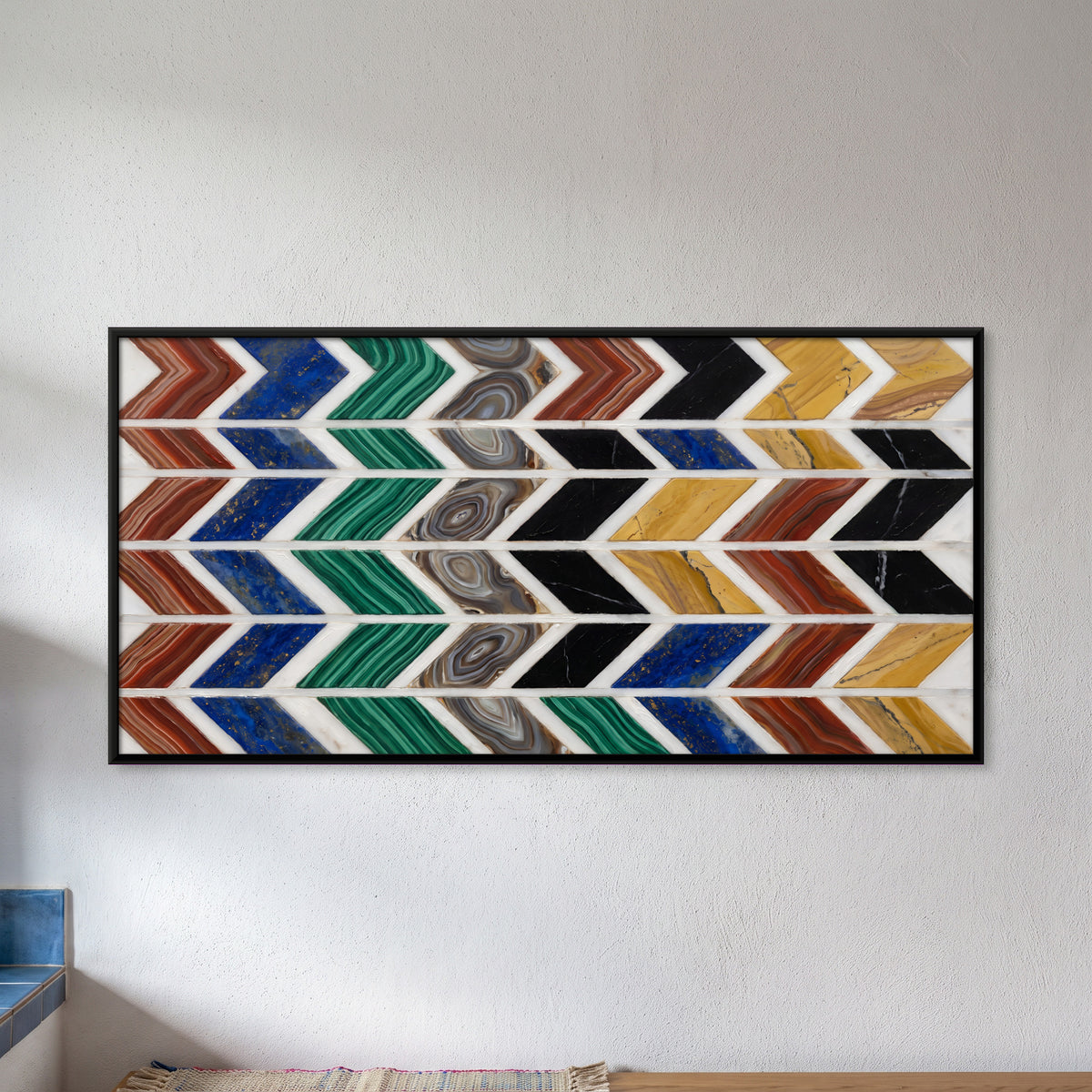 Chevron Bands in Marble Inlay - framed canvas art hung on a wall