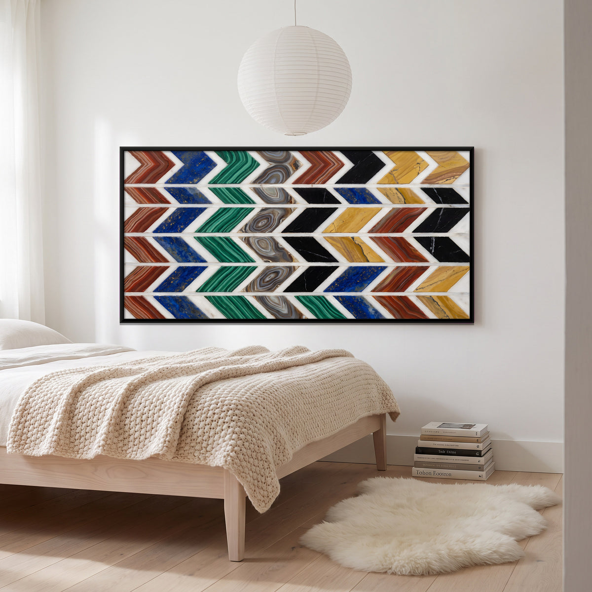 Chevron Bands in Marble Inlay - canvas art shown in a styled room