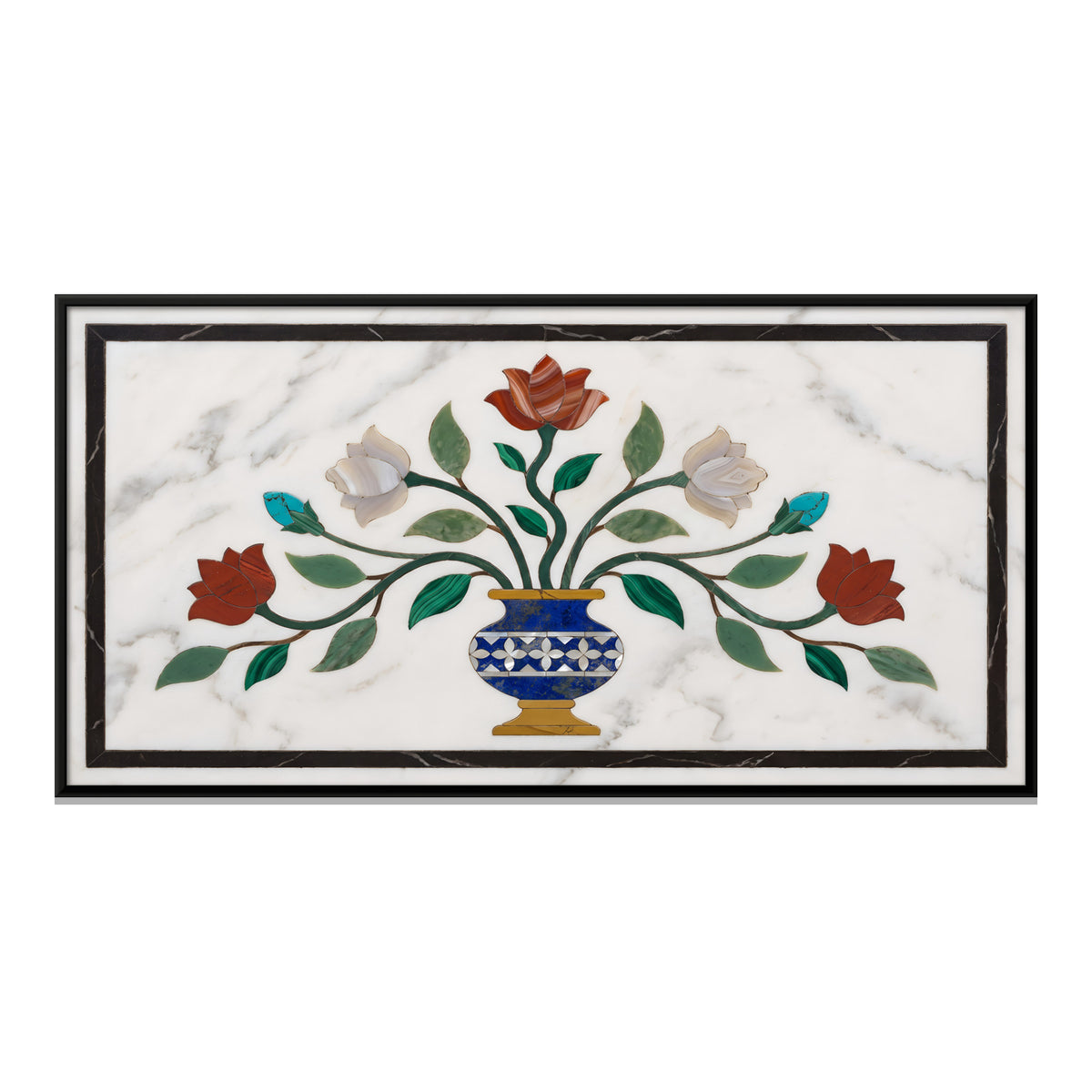Flower Vase in Marble Inlay - framed canvas print, front view