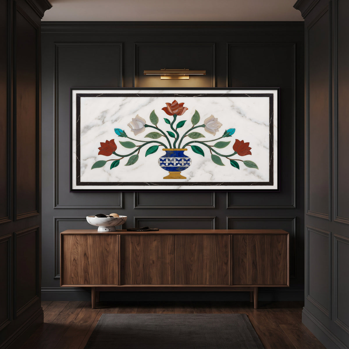 Flower Vase in Marble Inlay - canvas art shown in a second room setting