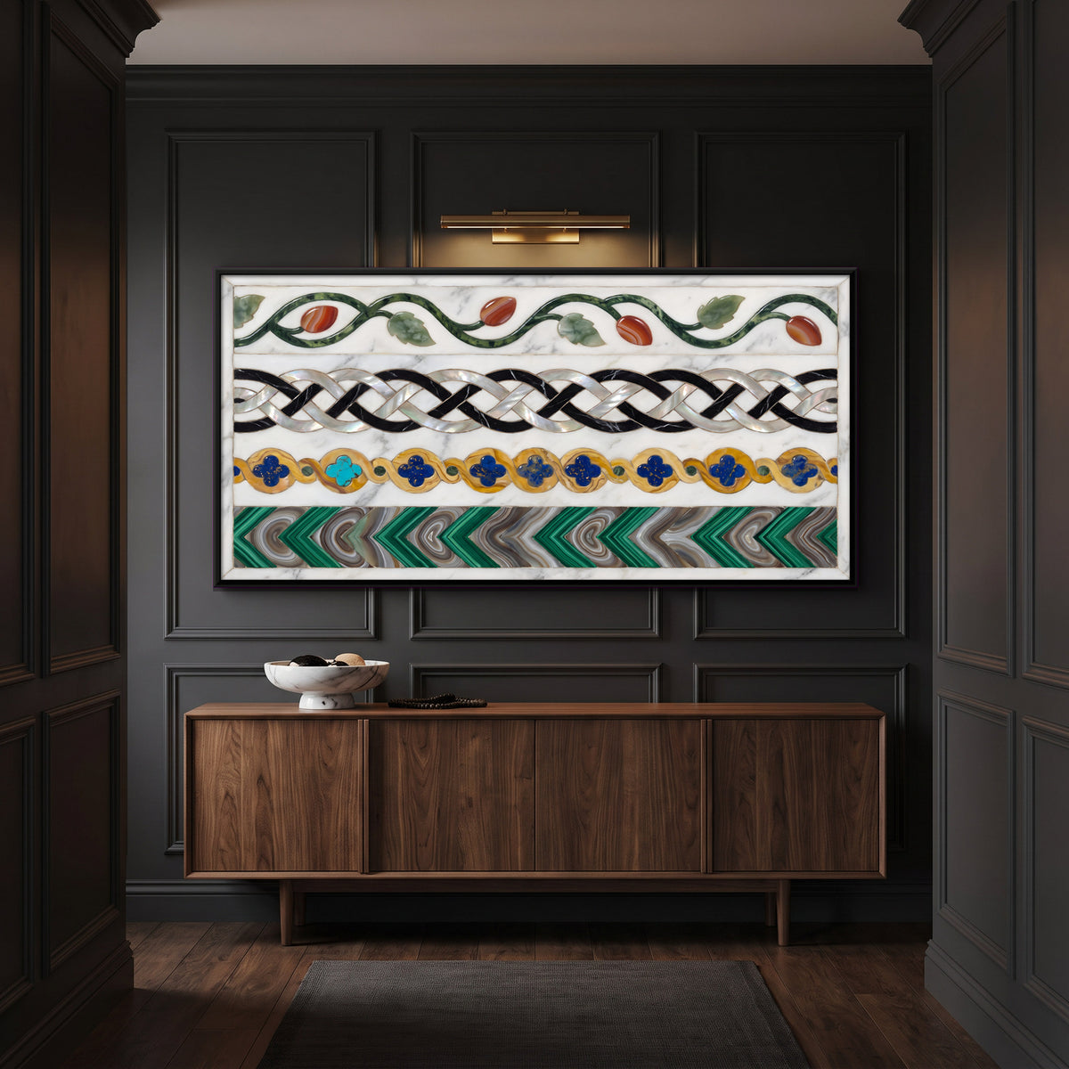 Marble Inlay Border Bands - canvas art shown in a styled room