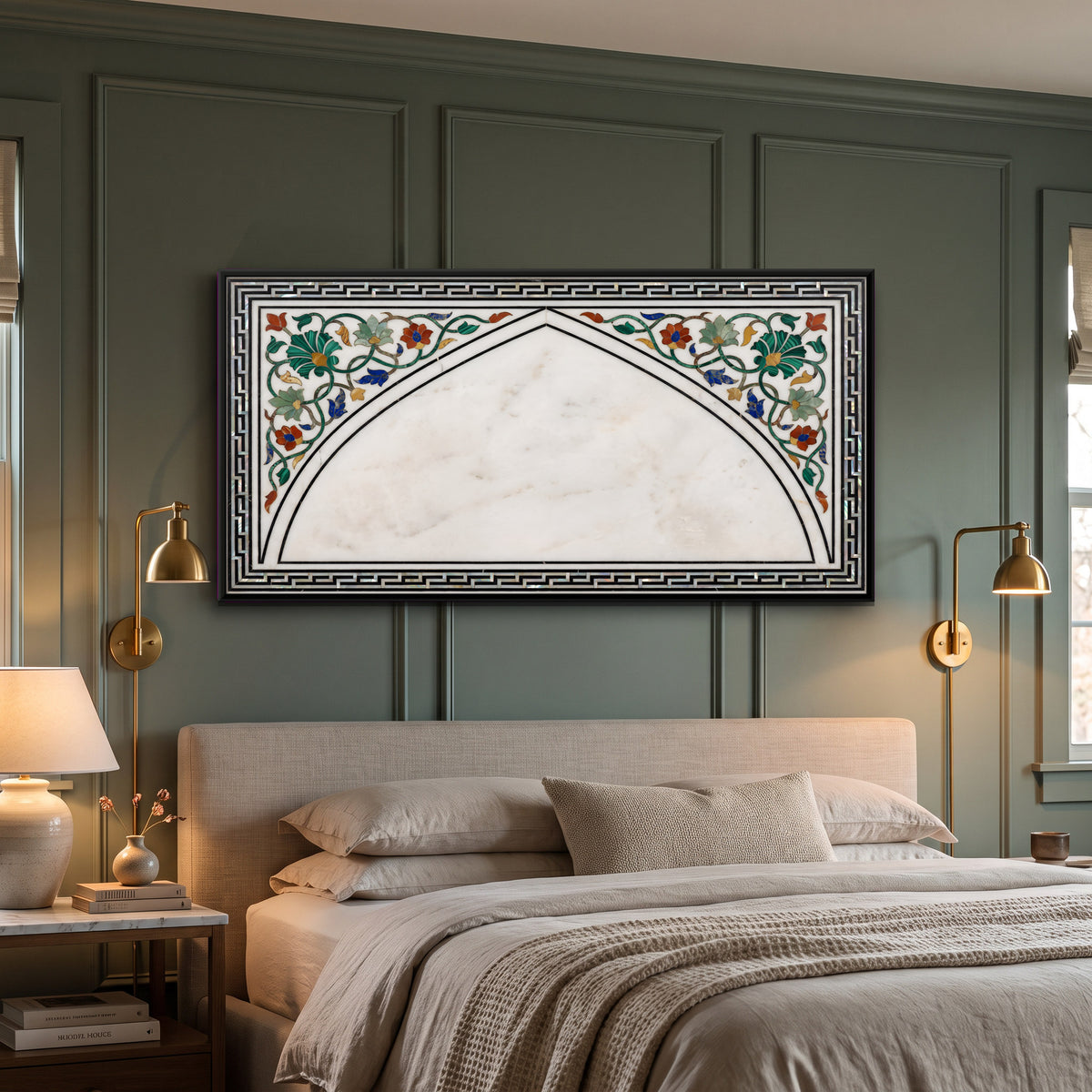 Marble Arch with Floral Inlay - canvas art shown in a second room setting