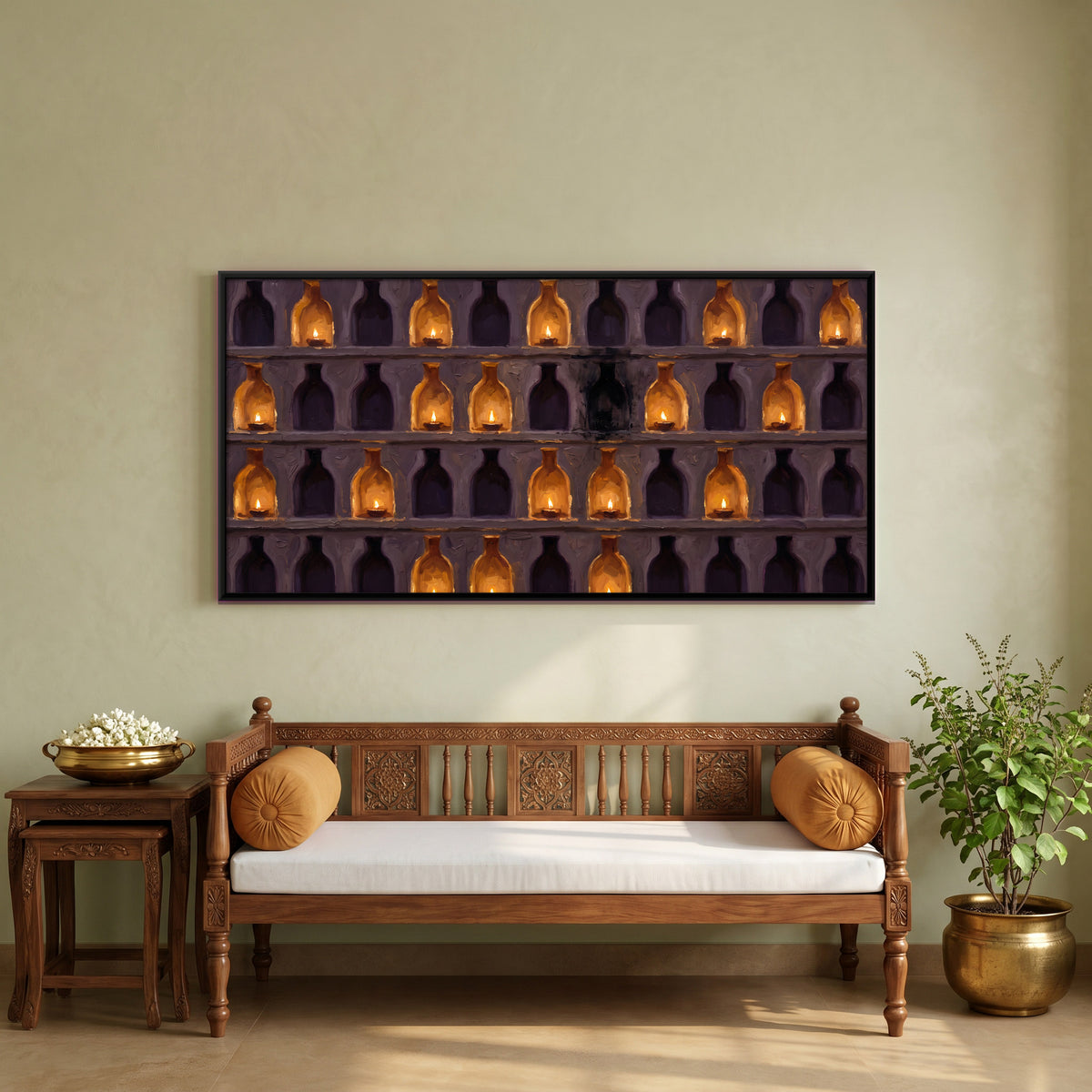 Wall of Lamp Niches - canvas art shown in a styled room