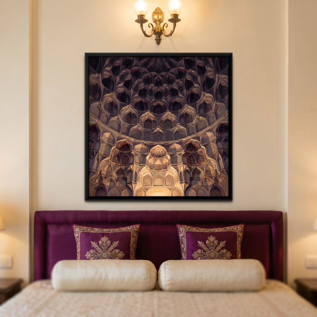 Honeycomb Vaulted Half-Dome - canvas art shown in a styled room
