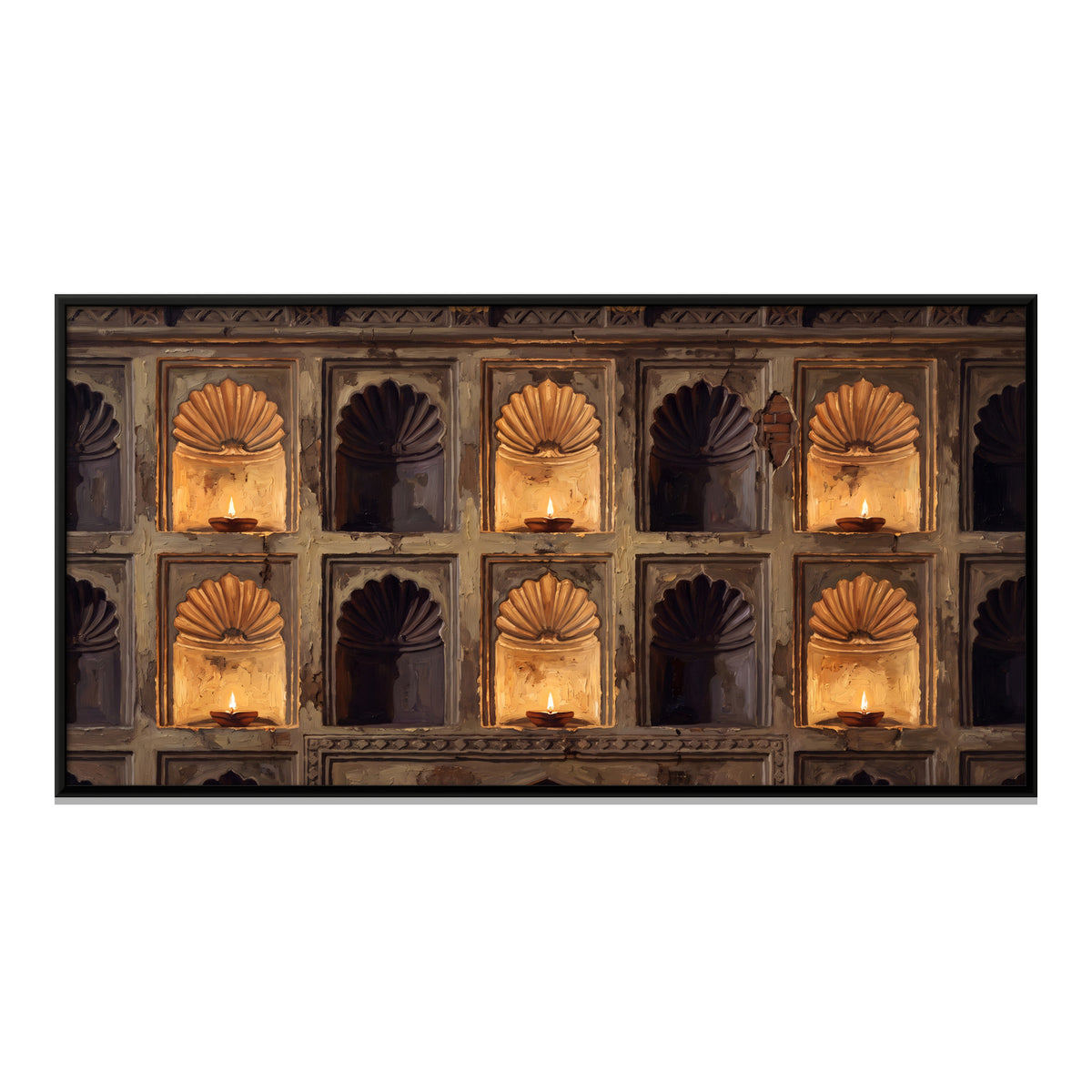 Shell Niches with Oil Lamps - framed canvas print, front view