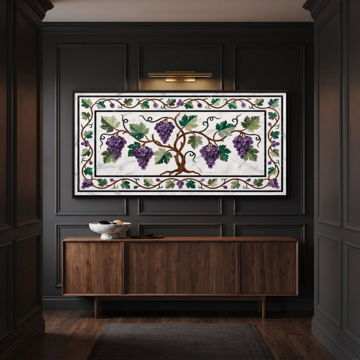 Grapevine in Marble Inlay - canvas art shown in a styled room