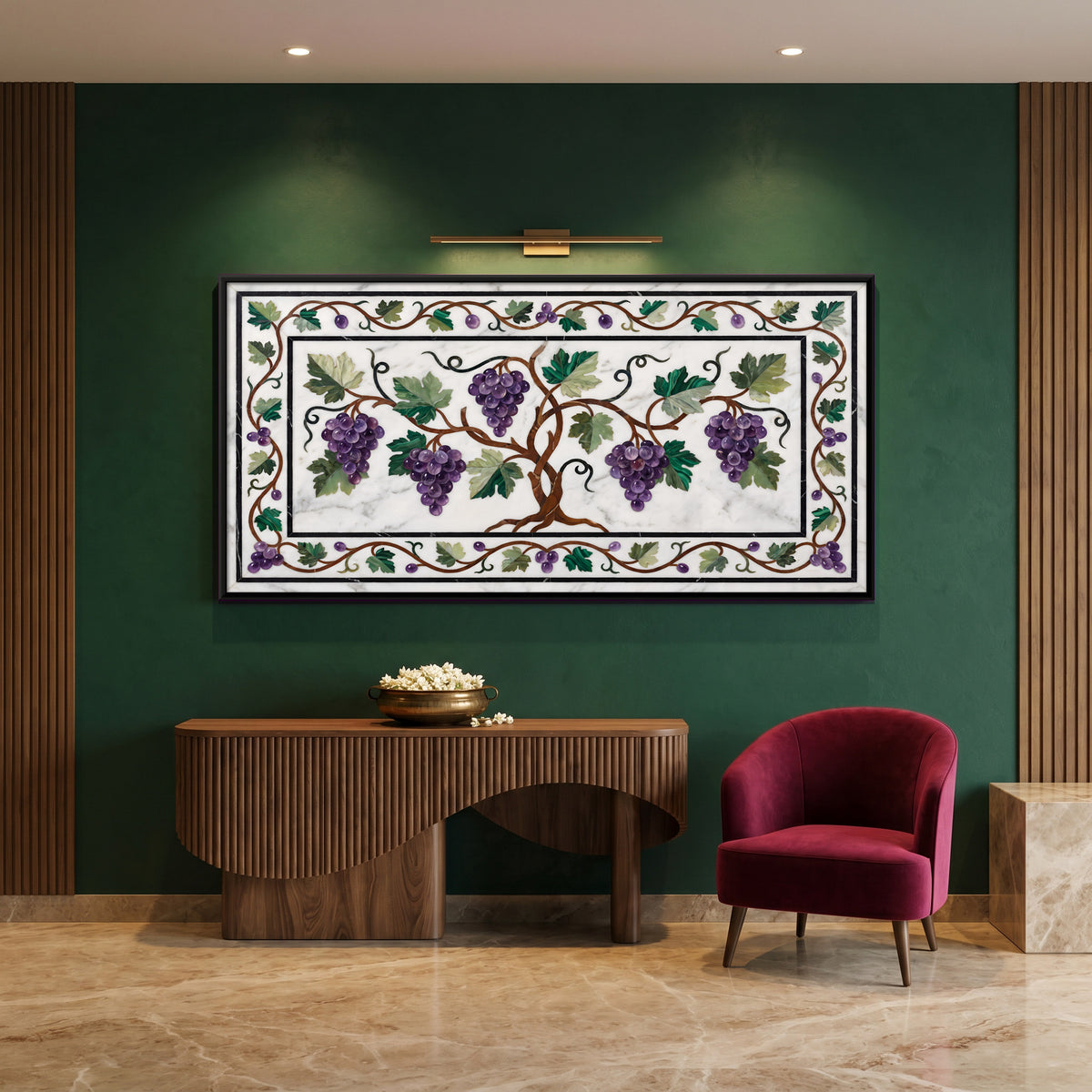 Grapevine in Marble Inlay - canvas art shown in a second room setting