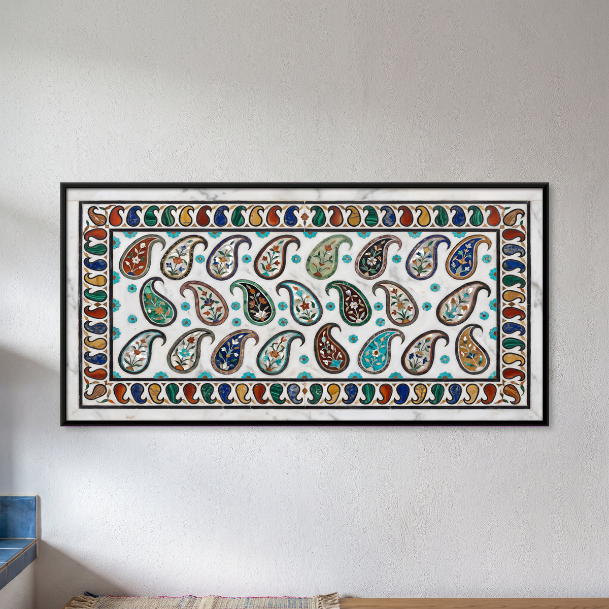Marble Inlay Paisley Panel - framed canvas art hung on a wall