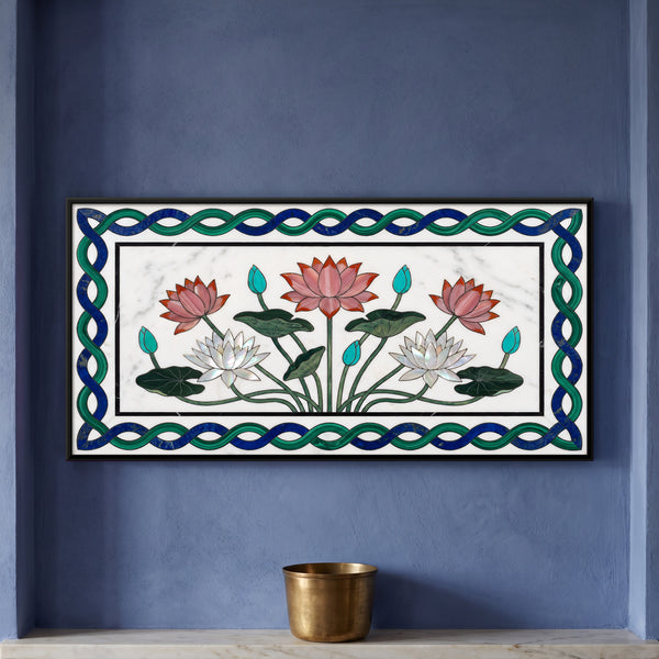 Lotus and Water Lilies in Marble Inlay