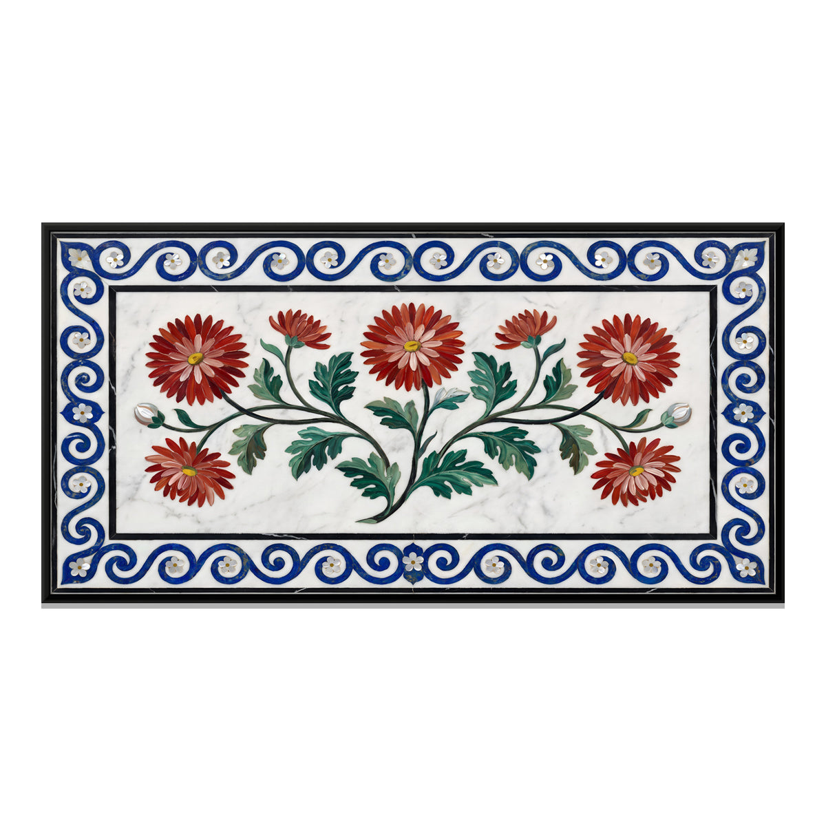 Chrysanthemums in Marble Inlay - framed canvas print, front view