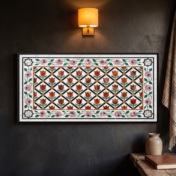 Marble Inlay Panel with Tulip Trellis Pattern